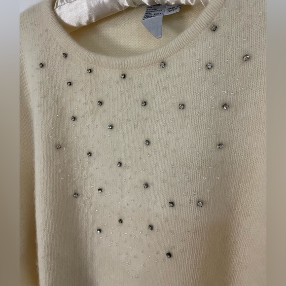 Vintage Rino Rossi Hand Knot Angola and Wool White Bedazzled Sweater Large - Picture 5 of 5